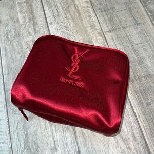 YSL PARFUMS Red Satin Large Make Up Bag Zip Around Yves Saint Laurent